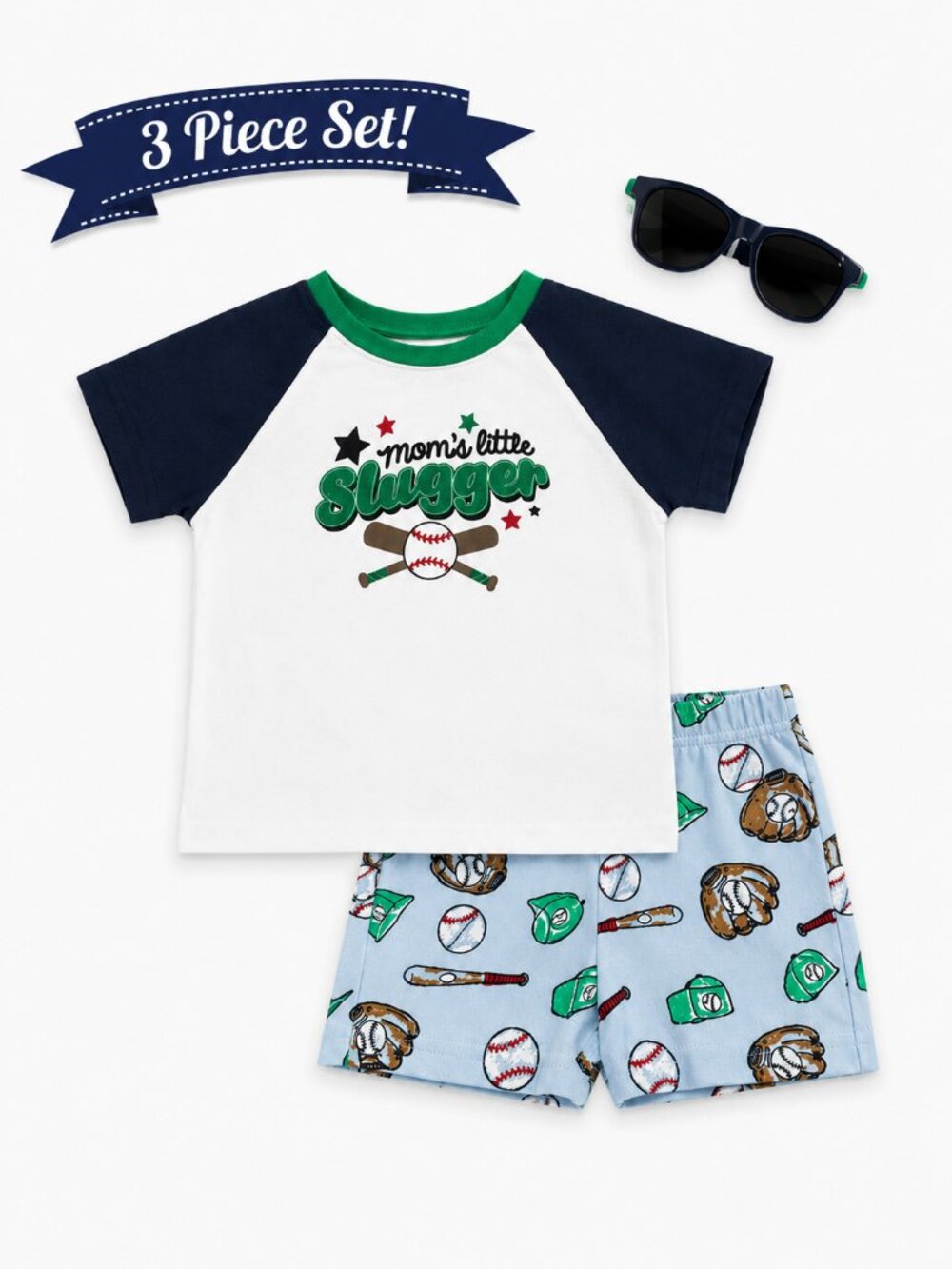 NWT Baby Essentials 3 Piece Baby Boy Baseball Outfit Set 12 Months | Shirt, Shor